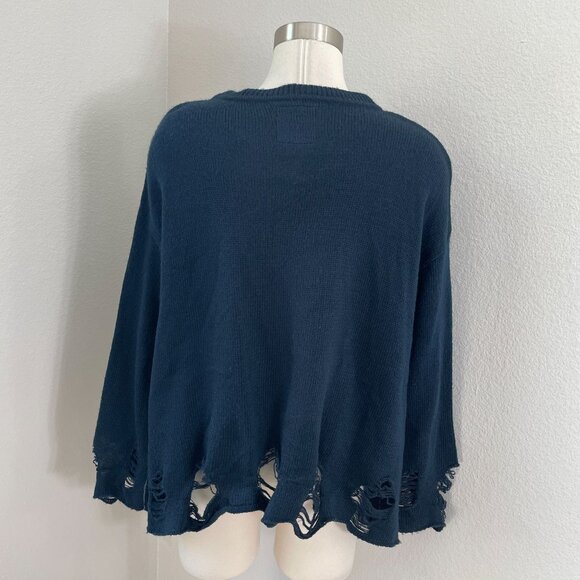 TRUNK Ltd. Womens XS Navy Blue Distressed Van Halen Sweater Long Sleeve Knit Top - Picture 4 of 12